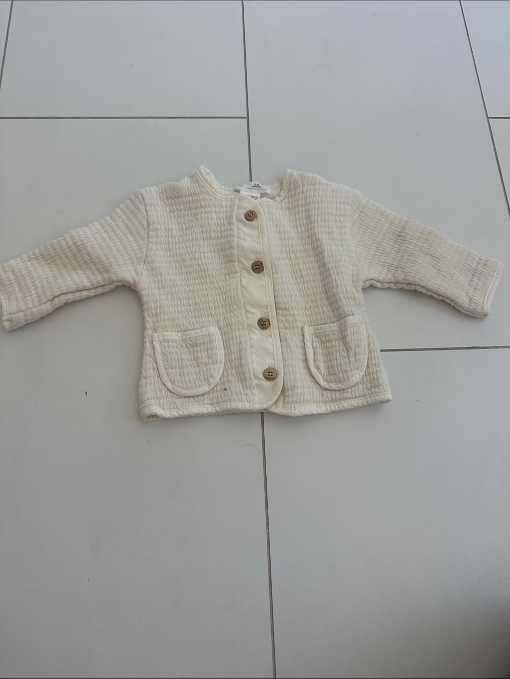 Zara Cream Quilted Button Jacket for Kids